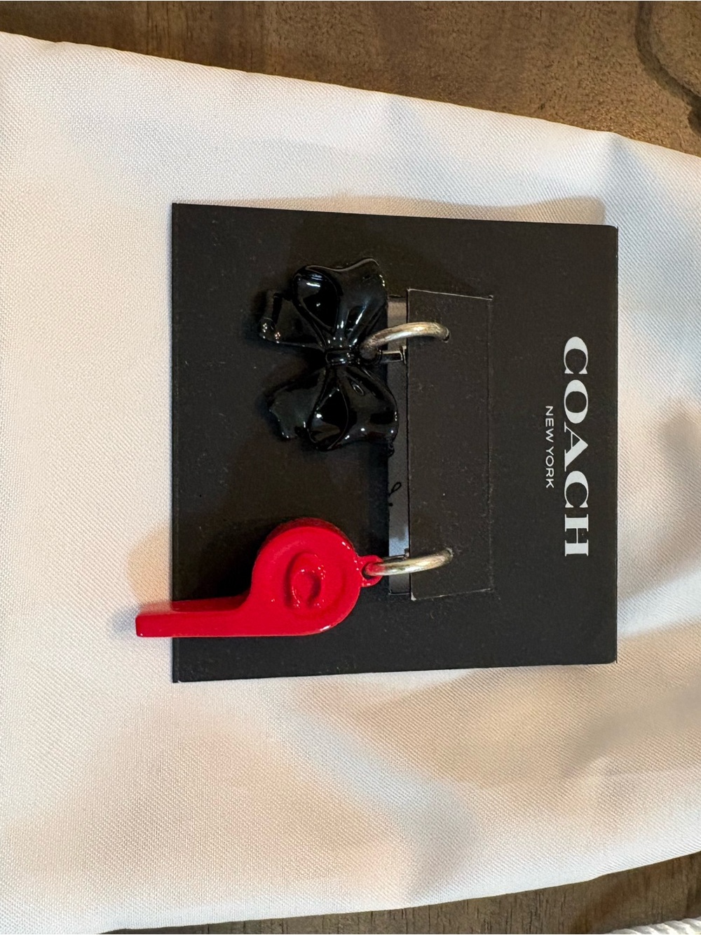 Coach Black Bow and Red Whistle Charm Earrings - Picture 2 of 6
